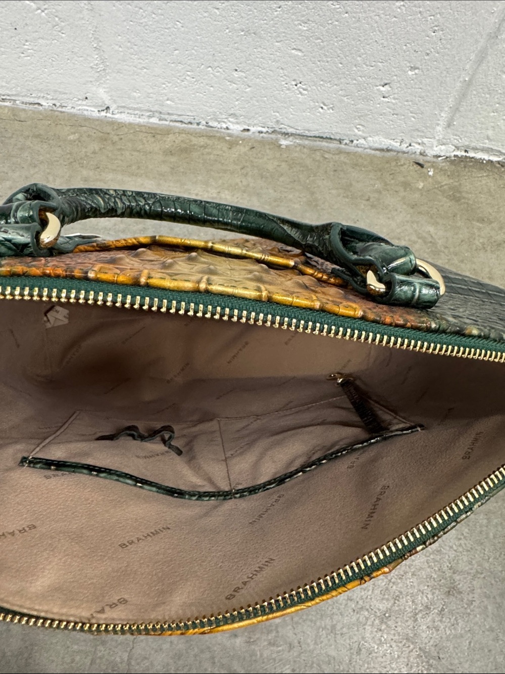 Brahmin Duxbury Bayleaf Ombré Green and Amber Croc-Embossed Leather Satchel - Picture 8 of 12